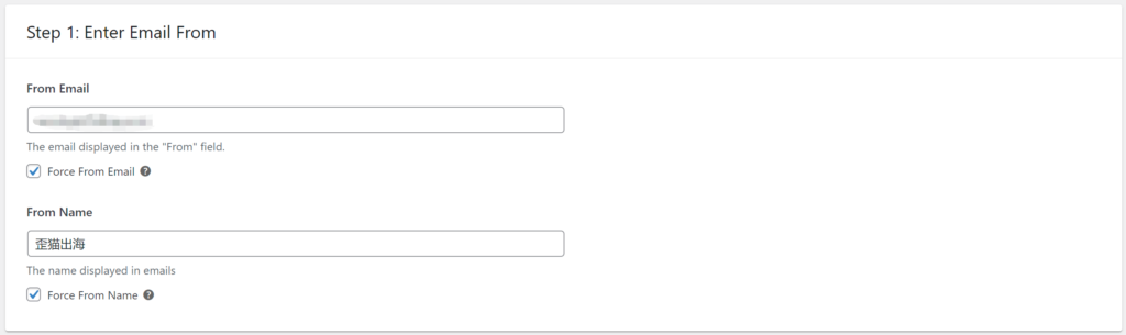 YaySMTP 中 Step 1: Enter Email From 设置示例