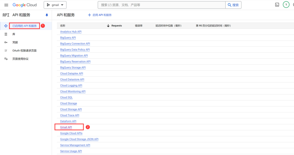 在【已启用的 API 和服务】下方找到 【Gmail API】